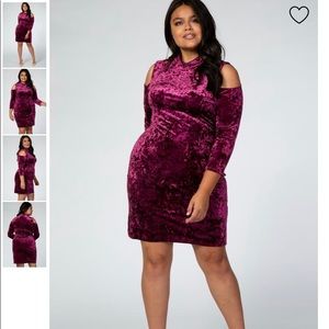 PinkBlush Burgundy Velvet Cold Shoulder Dress